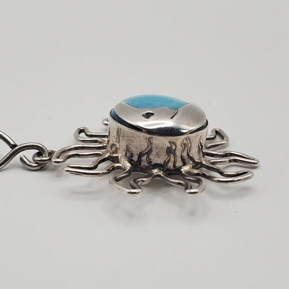 Sterling Silver Larimar Sun Moon Pendant 23" Snake Chain Necklace Made in Mexico - Picture 4 of 12